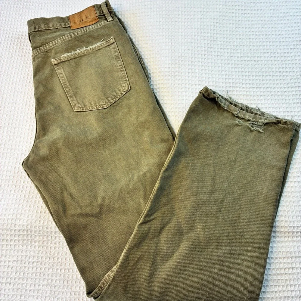 BDG Urban Outfitters Mens Skate Fit Jeans 34x34 Olive Green Distressed Wide Leg